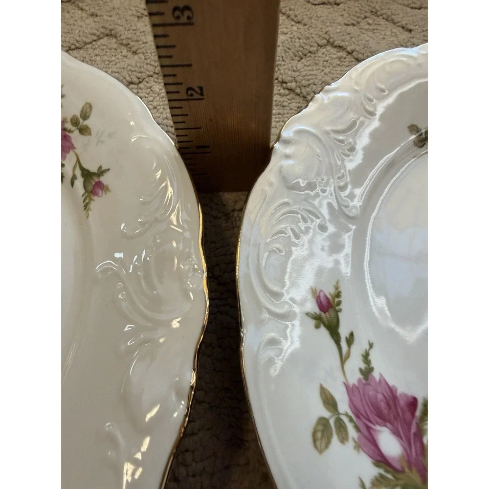 Wawel Poland Pompadour Rose Moss Roses Embossed Gold Trim -2 DINNER PLATES